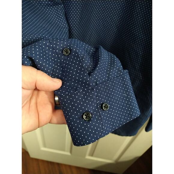 Calabrum Men's XL 17-17.5 Shirt Blue White Polka Dot Long Sleeve Collared Button - Picture 10 of 10